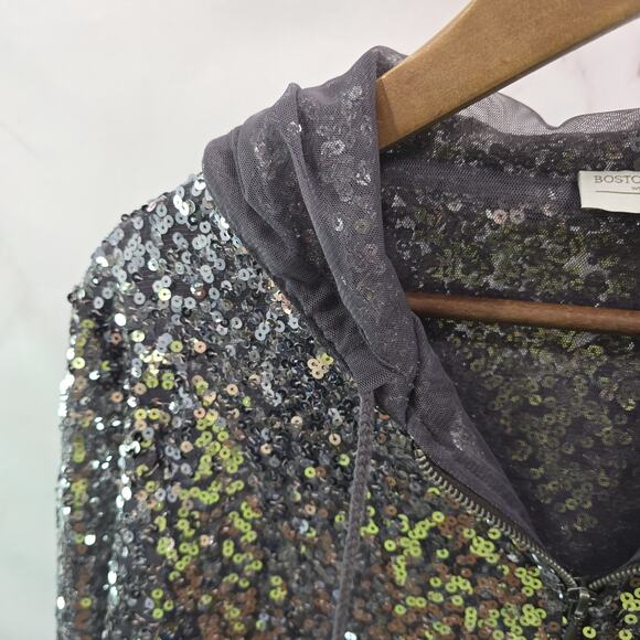 Boston Proper Jacket Womens Medium Purple Silver Sequin Hooded Sport Stretch - Picture 2 of 13